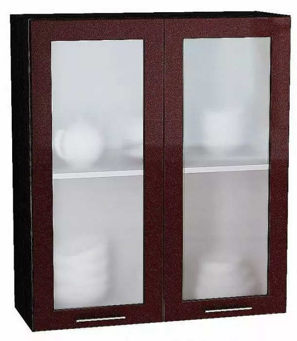 Шкаф верхний с 2-мя дверцами остекленными Валерия-М 920х800 Гранатовый металлик/Венге