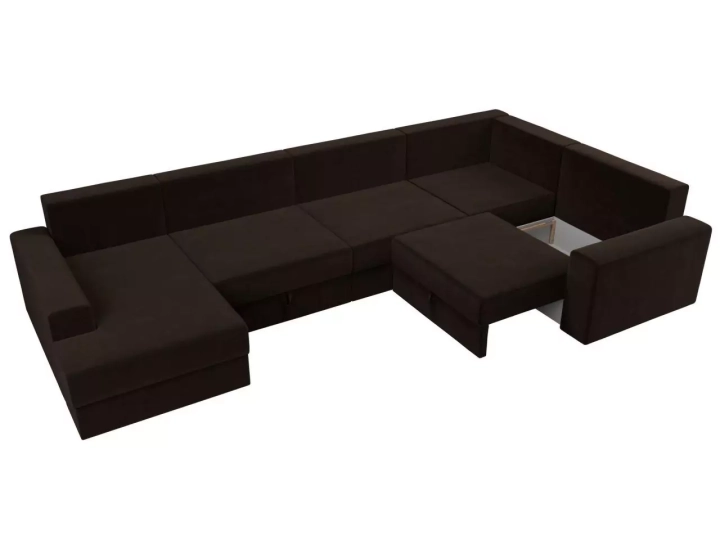 Угловой диван Мэдисон - П микровельвет коричневый подушки бежевые коричневые фото6