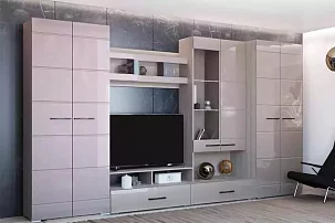 Стенка Нэнси со шкафом мдф капучино глянец 1 (Римини)