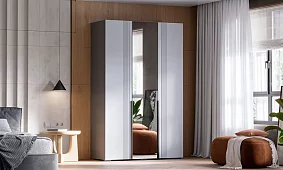 Шкаф распашной трехдверный Альмерия ШК-1200 с зеркалом (серый графит/бархат серый) Серый